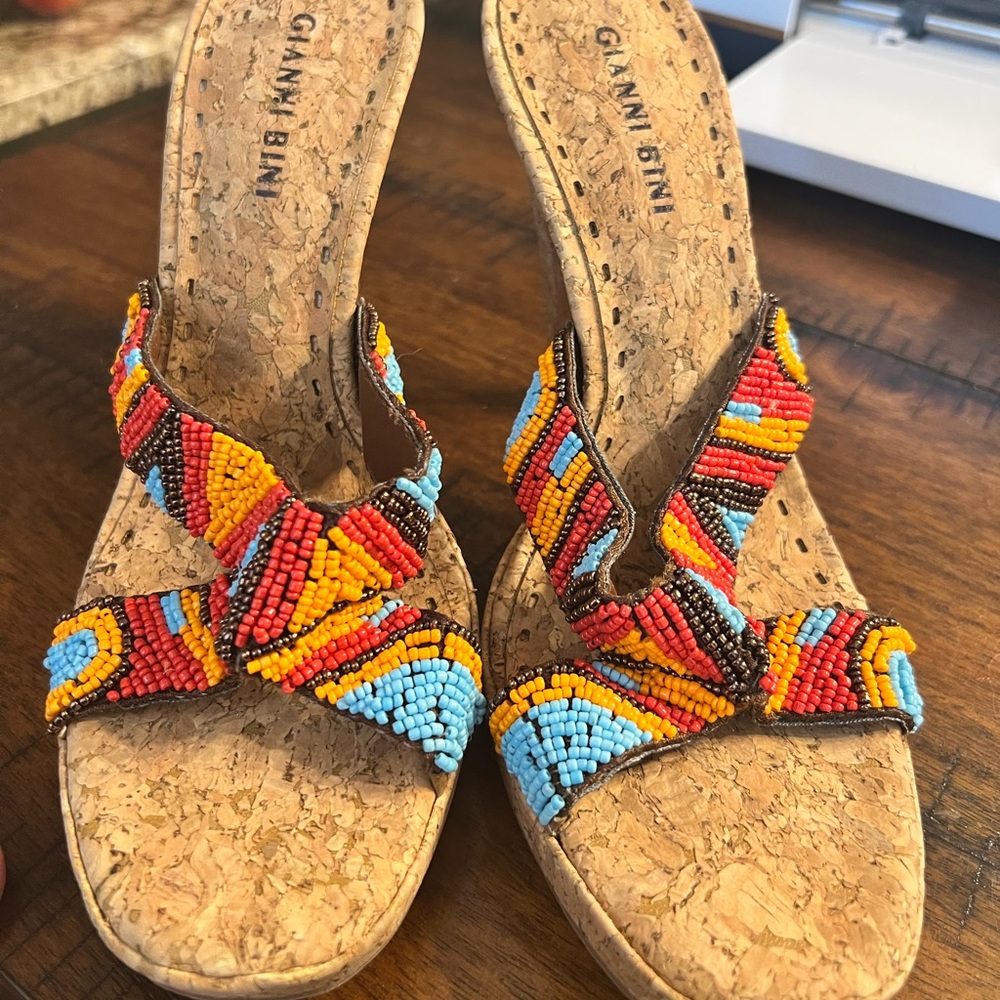 GIANNI BINI BEADED CORK HEELS